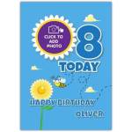 Personalised 8th Birthday Card for Boys with Sunny Bee and Flower Design