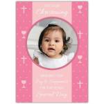 Personalised Pink Christening Card with Photo and Blessings for Special Occasion