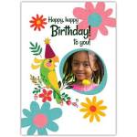Personalised Happy Birthday Card with Colourful Parrot and Flowers Design