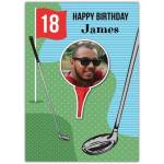 Personalised 18th Birthday Golf Photo Card for Him with Custom Name and Image