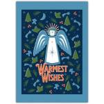 Warmest Wishes Christmas Angel Greeting Card with Festive Holly and Trees Design