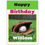 Personalised Baseball Glove and Ball Happy Birthday Card for William