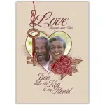 Personalised Love and Romance Card with Key and Heart Photo Frame for Anniversary or Valentine
