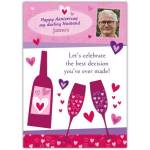 Personalised Happy Anniversary Husband Card with Wine and Hearts Design and Photo Upload Option