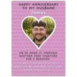 Personalised Happy Anniversary Card for Husband with Photo and Humorous Message