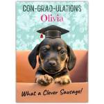 Personalised Graduation Card with Cute Sausage Dog Puppy and Cap for Graduate Celebration