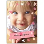 Personalised Child Photo Card with Pink and White Stars Custom Message Cover