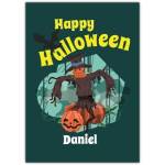 Personalised Happy Halloween Card with Spooky Scarecrow and Pumpkin Design