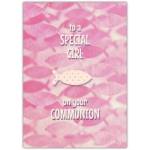 Special Girl First Holy Communion Card Pink Fish Religious Celebration Card
