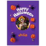 Personalised Happy Halloween Card with Pumpkins Spiders and Photo Upload Option