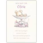 Personalised New Baby Girl Olivia Bear on Scale Newborn Baby Card