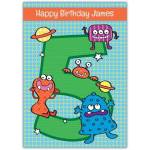 Monsters 5th Birthday Greeting Card