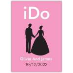 Personalised Wedding Card Pink I Do Couple Silhouette with Custom Names and Date