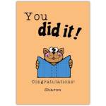 Personalised Congratulations Card You Did It Cat Reading Book Celebration