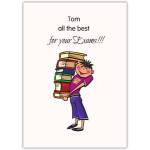Personalised All the Best for Your Exams Good Luck Card with Cartoon Student and Books