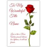 Personalised Romantic Red Rose Greeting Card Suitable for Anniversary or Love Occasion