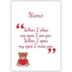 Personalised Missing You Card with Cute Teddy Bear Holding Heart Design