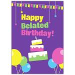 Belated Birthday Purple Cake Greeting Card