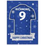 Soccer Jersey Christmas Greeting - Blue & White Card