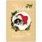 Happy Holidays Cute Vintage Pup & Kitten Greeting Card