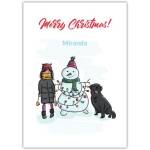 Merry Christmas Dog And Snowman Greeting Card