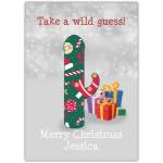 Personalised Christmas Card with Festive Candy Cane Design and Gift Box Illustration