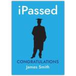 Personalised Congratulations Graduation Card with iPassed Design and Silhouette on Blue Background