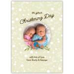 Personalised Christening Day Card with Sleeping Babies and Floral Design