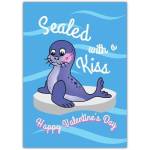 Valentine's Day Card Sealed with a Kiss Cute Blushing Seal Design