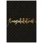 Elegant Gold Congratulations Card with Black Polka Dot Background for Celebrations