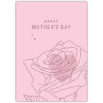Happy Mothers Day Pink Rose Outline Greeting Card with Personalised Text Option