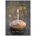 Personalised Make a Wish Birthday Card with Cupcake and Candle Design