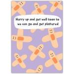 Get Well Soon Humorous Card With Smiling Bandages and Fun Message