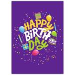 Happy Birthday Colourful Balloons Cake and Presents Card