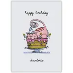 Personalised Happy Birthday Card with Cute Cat on Birthday Cake Design
