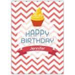 Personalised Happy Birthday Cupcake Card with Red Chevron Pattern for Her