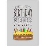 Happiest Birthday Wishes Card with Colourful Candle Cake Illustration