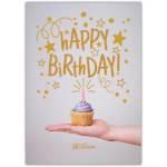 Personalised Happy Birthday Cupcake Card with Gold Foil Stars and Confetti Design