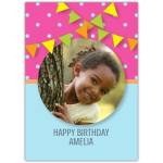 Personalised Happy Birthday Card with Colourful Bunting Flags and Photo Option