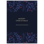 Merry Christmas Blue Leaves Red Berries Greeting Card