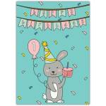 1st Birthday Rabbit With Cupcake Card