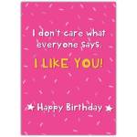 I Like You Pink Birthday Card