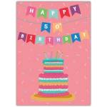 50th Birthday Bunting And Cake Card