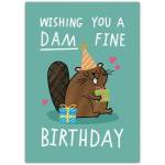 Wishing You A Dam Fine Birthday Funny Beaver Cartoon Birthday Greeting Card