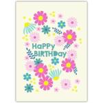 Floral Happy Birthday Greeting Card with Colourful Flowers and Customisable Text
