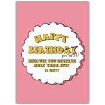 Happy Birthday Month Greeting Card with Humorous Hand-Drawn Design in Pink Background