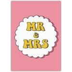 Mr and Mrs Wedding Card with Retro Style Pink and Yellow Design