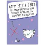 Humorous Fathers Day Card for New Dads Golf and Baby Diaper Theme