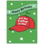 Happy Birthday Golf Mad Father-in-Law Green Cap Stars Greeting Card