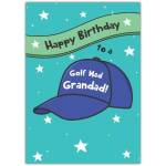Happy Birthday Golf Mad Grandad Card with Blue Cap Design and Stars